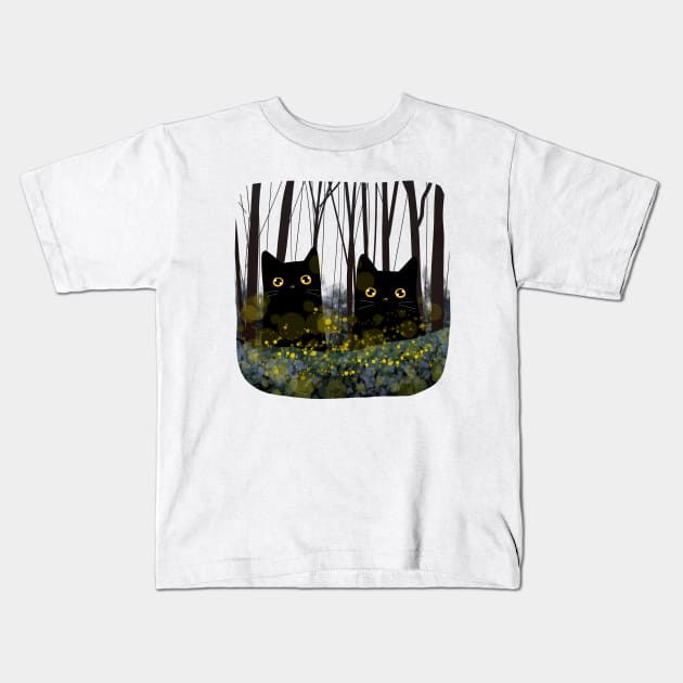 Black Cats and Fireflies Kids T-Shirt by KilkennyCat Art